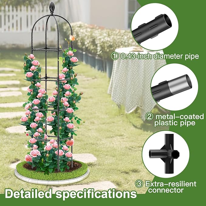 2 Pack Garden Obelisk Trellis, Metal Covered Plastic Coating Rustproof Heavy - Image 6