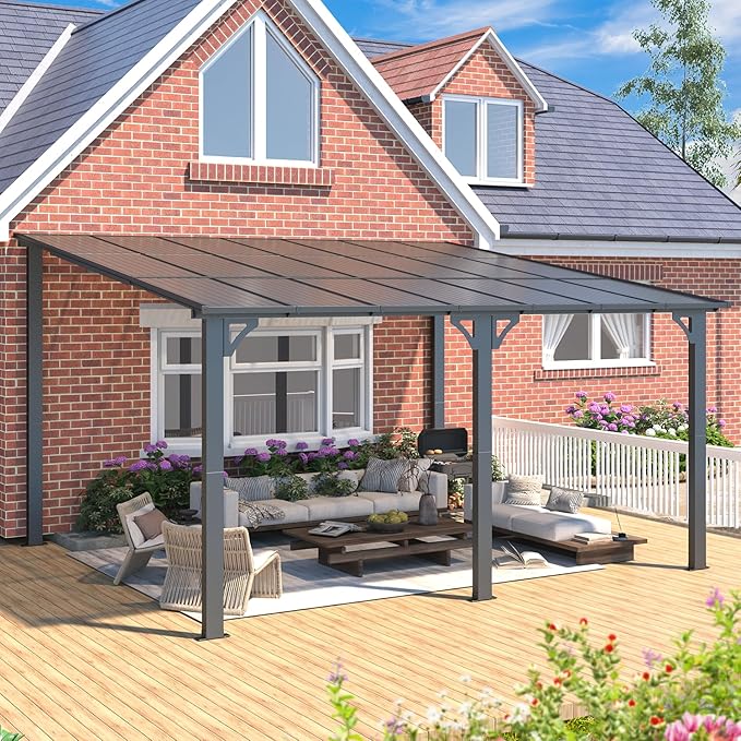 AECOJOY 14' x 12' Gazebo Outdoor Pergola, 12x14 Large Wall-Mounted Hard Top - Image 4