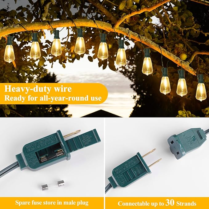 Brightever 50FT Outdoor String Lights Waterproof, 2700K Bright LED Patio Lights - Image 6