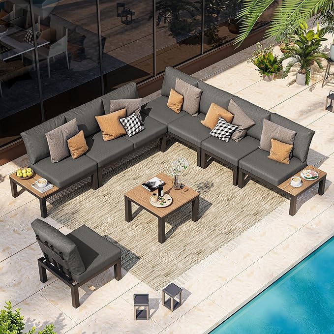 Aluminum Modular Outdoor Patio Furniture Set, 8 Seats Sectional Sofa Set by Oasbira