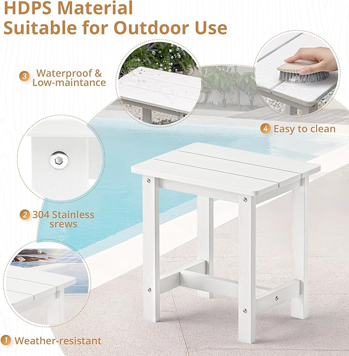 LUE BONA Outdoor Side Table, HDPS Small Outdoor Adirondack Side Tables - Image 5