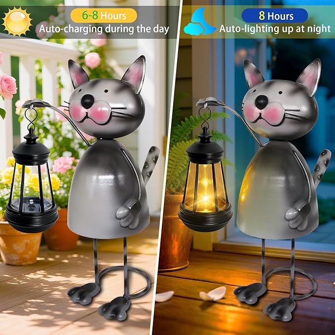 Garden Decor Cat Solar Statues, Unique Garden Statues Cat - Image 7
