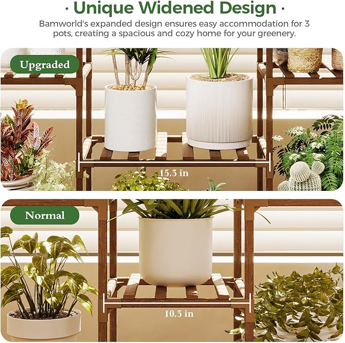 Bamworld Plant Stands with Grow Lights Sets of 2 Tall Plant Shelves - Image 6