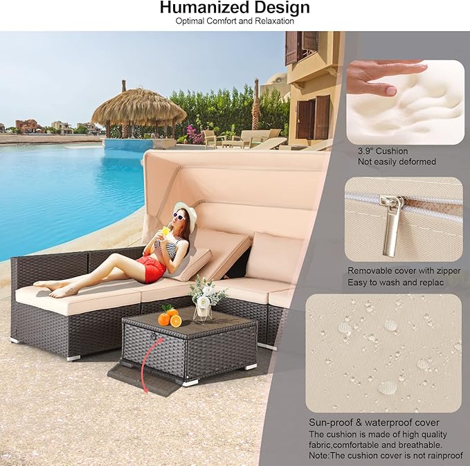 HOMREST 6 Pieces Patio Furniture Sets, Rattan Daybed - Image 4