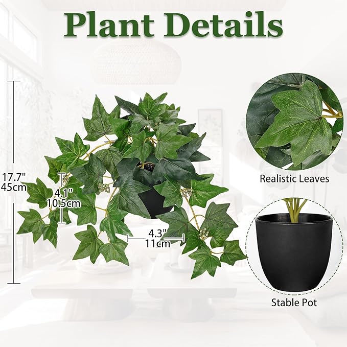 17.7" Artificial Plants Indoor Home Decor, Fake Potted Silk Plants - Image 2