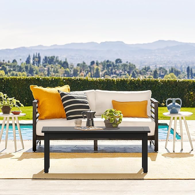 LUE BONA Outdoor Coffee Table, HDPS Black Patio Coffee Tables - Image 2