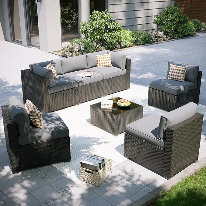 Aoxun Patio Furniture Set, 7 Piece Outdoor Sectional Sofas by Aoxun