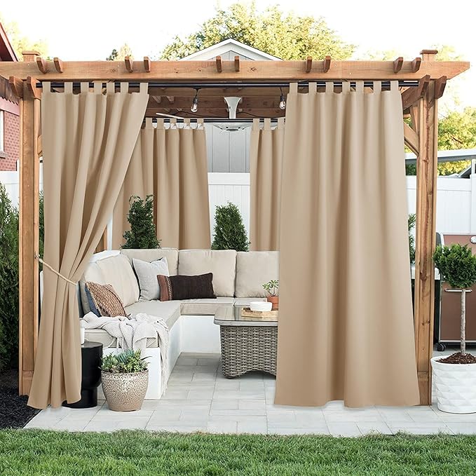 NICETOWN 2 Panels Detachable Sticky Tab Top Thick Outdoor Curtains - Image 2