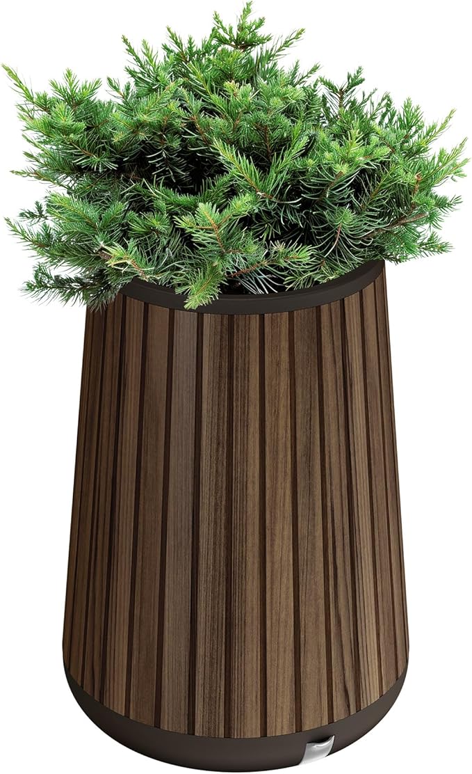 Keter Signature Conic 28.5 Inch Tall Round Large Wood Look Planter by Keter