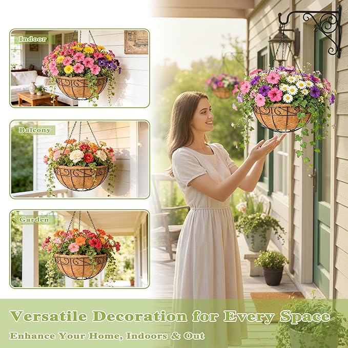 4 Pack 14 Inch Hanging Baskets for Plants Outdoor Metal Hanging Planter Hanging - Image 3
