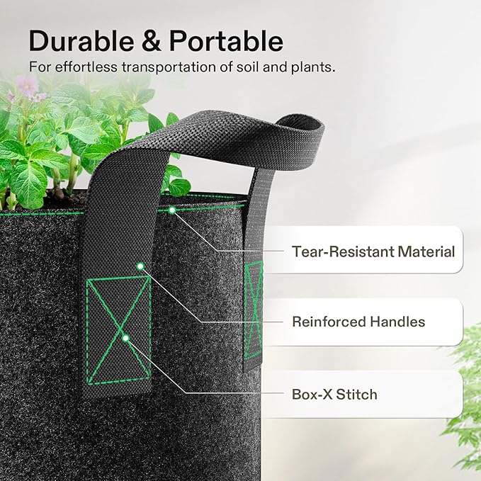 VIVOSUN 5-Pack 20 Gallon Plant Grow Bags, Heavy Duty Thickened Nonwoven Fabric - Image 4