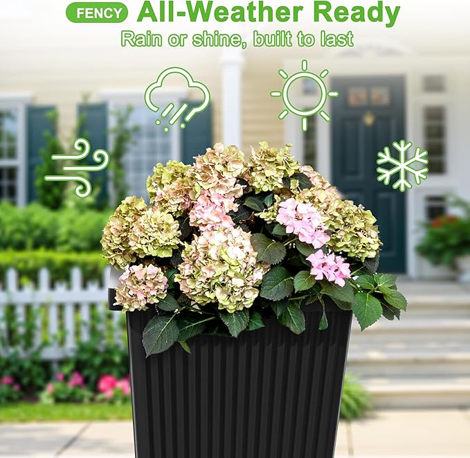 FENCY Set of 2 Tall Planters for Outdoor Plants, 24 Inch Large Tapered Pots - Image 4