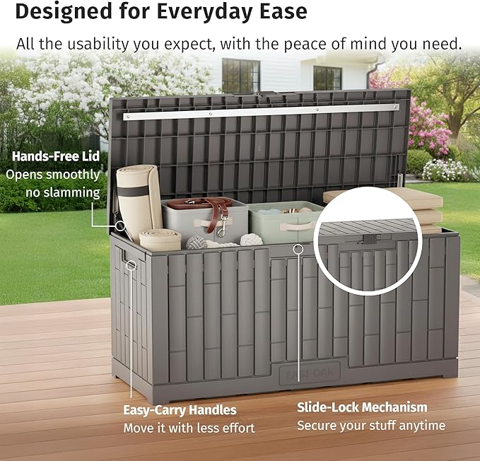 EAST OAK 120 Gallon Outdoor Storage Box | Large Resin Deck Box - Image 4