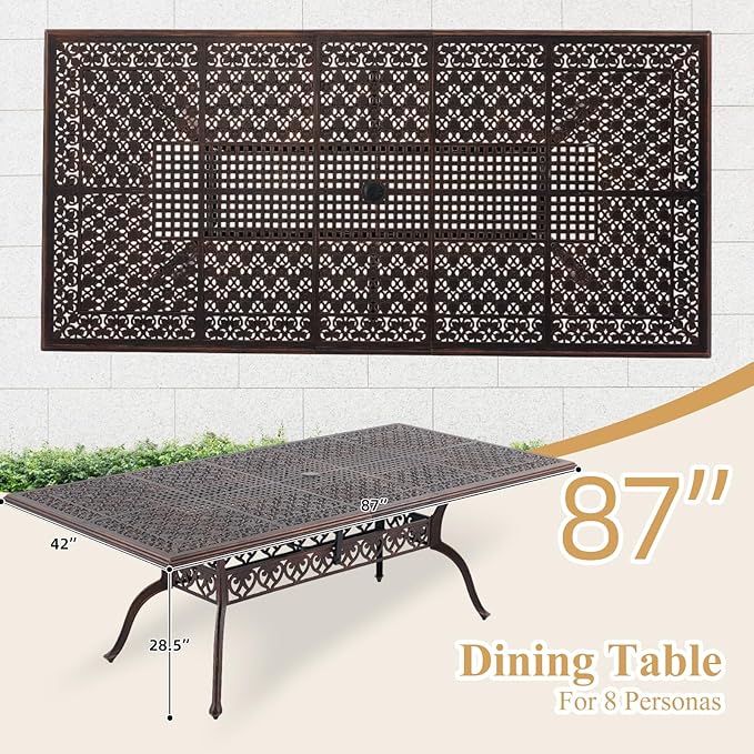 87" Cast Aluminum Outdoor Dining Table – Rectangular Red Copper Patio Table - Image 3