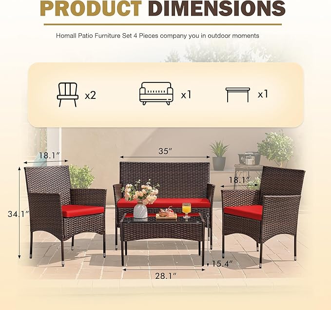 Homall 4 Pieces Patio Rattan Chair Wicker, Outdoor Indoor Use Backyard Porch - Image 7