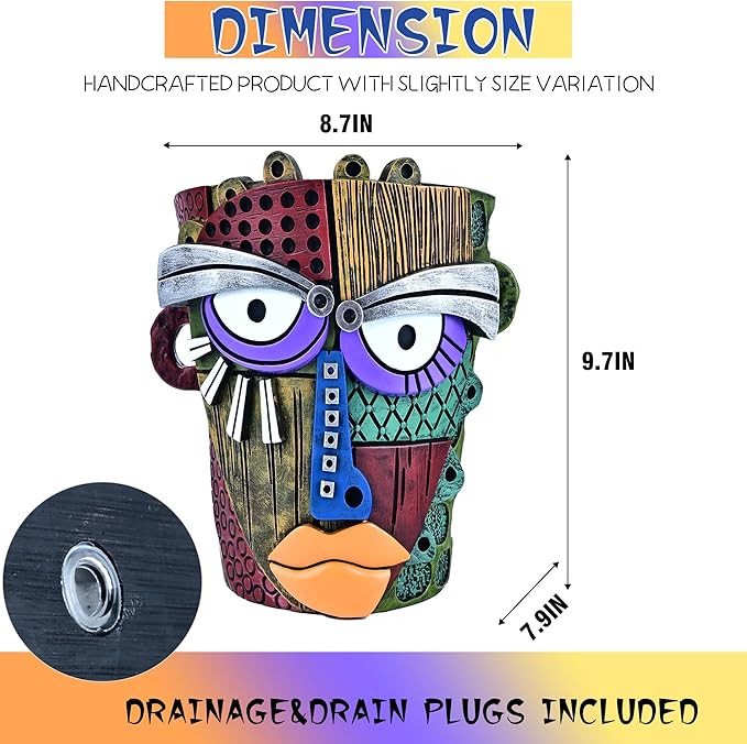 Abstract Face Planter Pots for Plants, Hand-Painted Colorful Flower Pots - Image 3