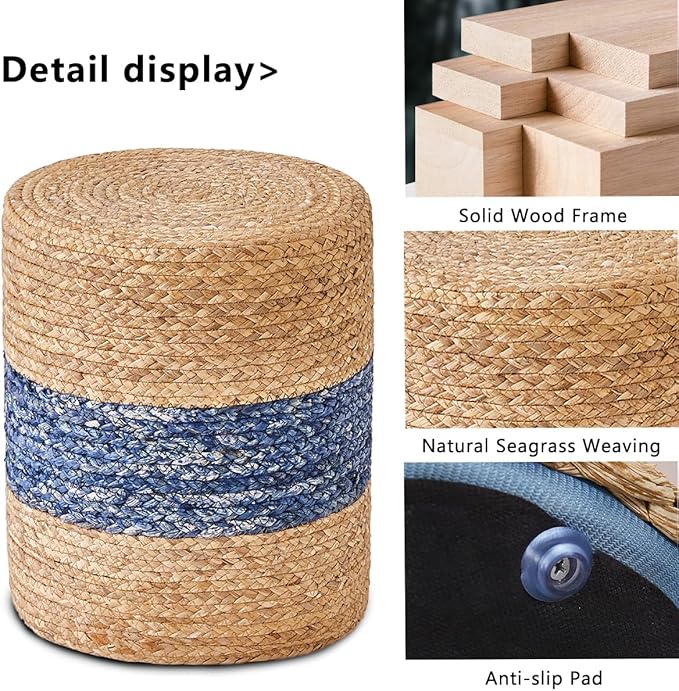 Wimarsbon Ottoman Foot Rest Stool Round Natural Seagrass Foot Stool Hand-Woven - Image 4