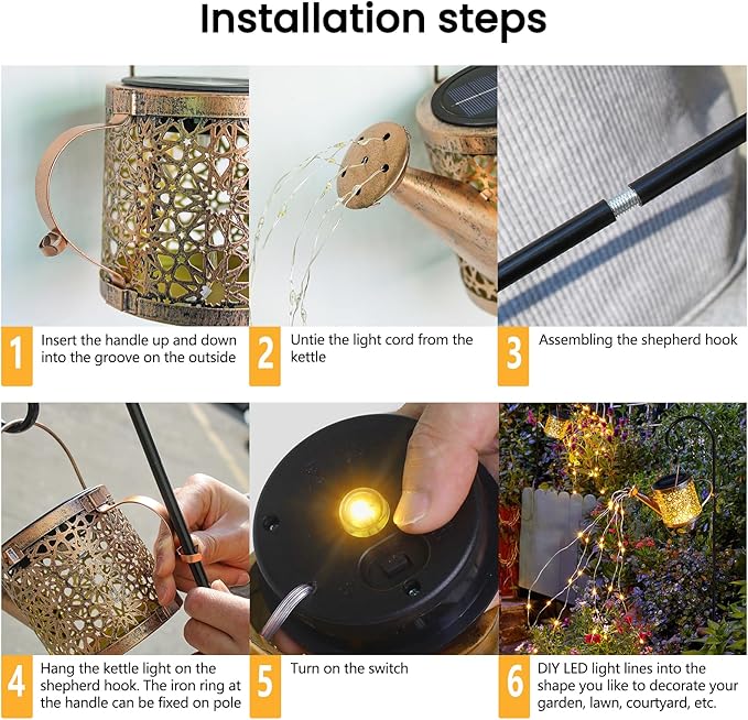 Solar Lights Outdoor Decorative, Metal Watering Can Lights Waterproof, Small - Image 4