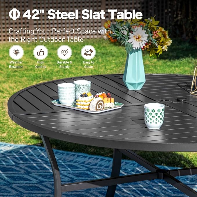 5 Pieces Patio Dining Set, 4 x Woven Rattan Chairs - Image 6