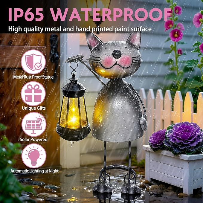 Garden Decor Cat Solar Statues, Unique Garden Statues Cat - Image 5