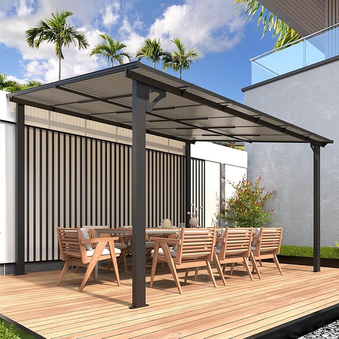 AECOJOY 10' x 28' Gazebo for Patio, Large Wall-Mounted Hard Top Lean-to Gazebo - Image 7