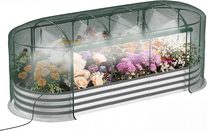 Raised Garden Bed with Self-Watering System, Oval Galvanized Raised Beds by Lineware
