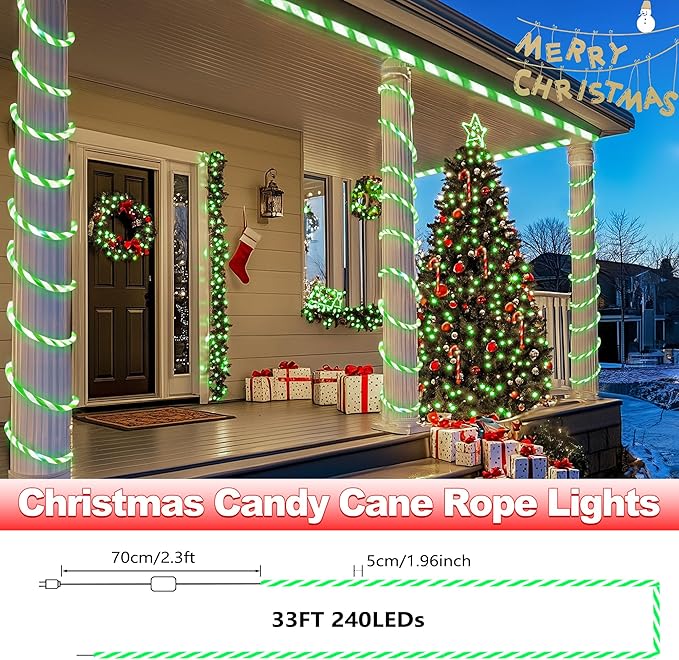 Jnaurb Christmas Candy Cane Lights, 33ft 240 LED Connectable Flexible White & - Image 6