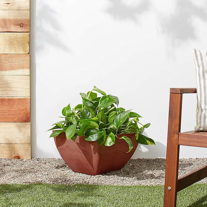 PSW Pot Collection 12x6 inch Plastic/Stone/Wood Composite Square Planter – No - Image 5