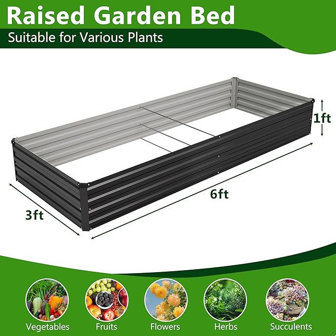 2PCS 6x3x1ft Galvanized Raised Garden Bed Kit, Metal Planter Box - Image 2