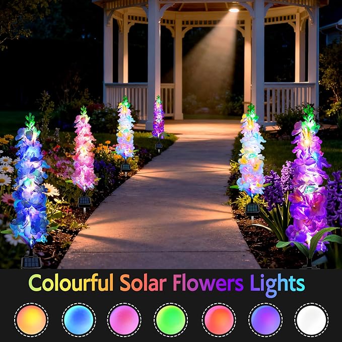 Solar Garden Lights, Solar Delphinium Flowers Lights 4 Pack 80 LEDs, Waterproof - Image 3