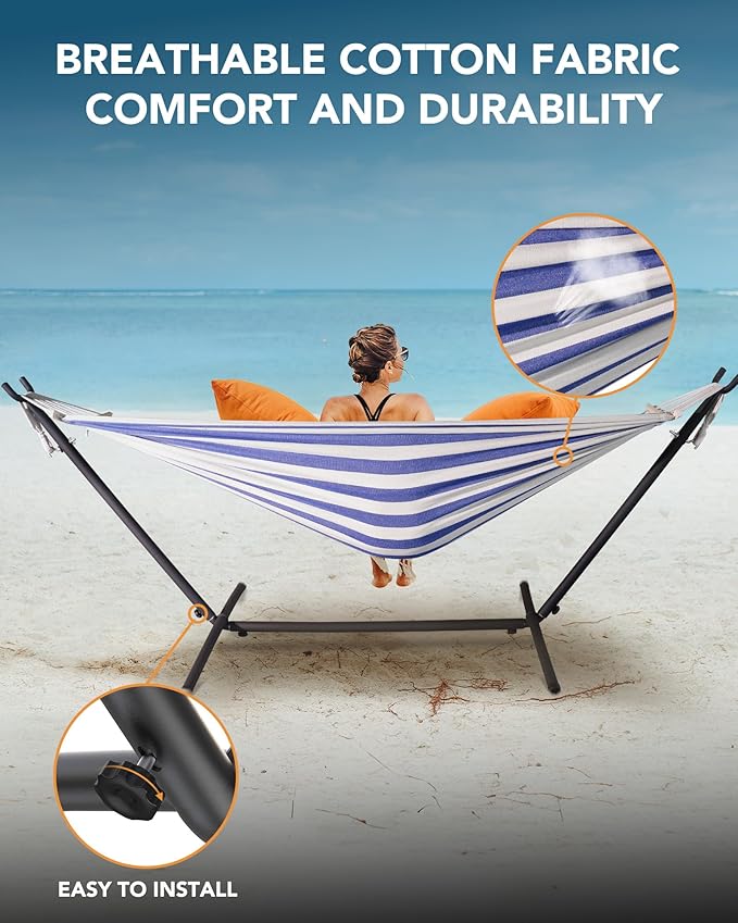 Double Hammock with Heavy-Duty Steel Stand, Easy Assembly, 600lbs Weight - Image 5