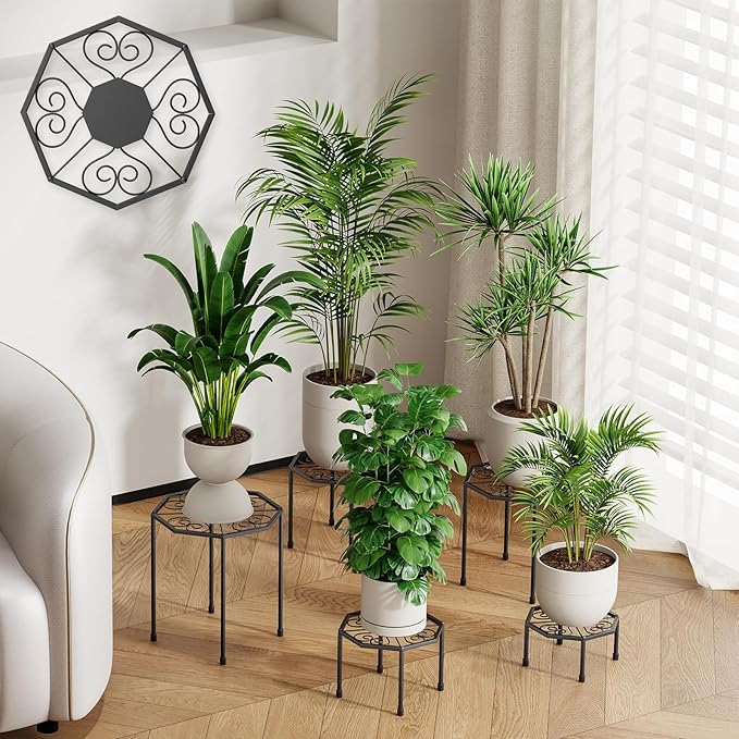 5-Pack Metal Plant Stands for Outdoor Indoor, Anti-Rust Iron Flower Pot Stand by NBPUJ