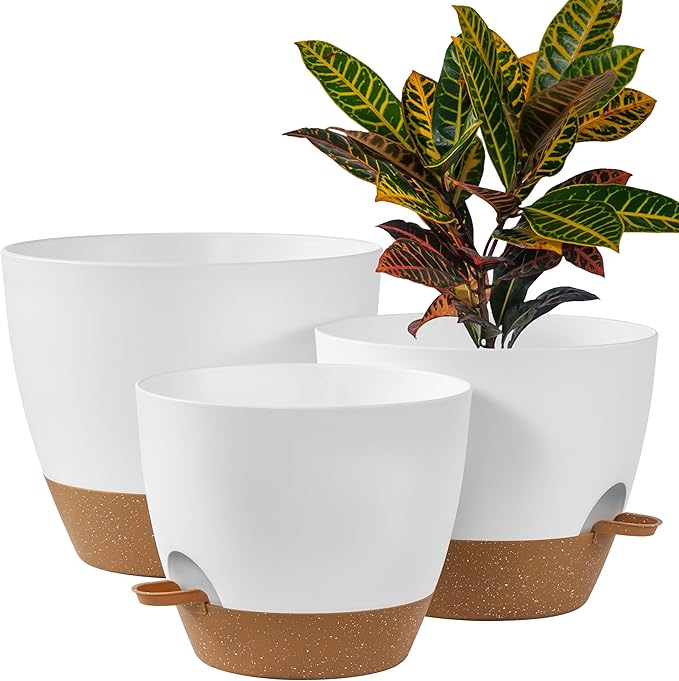 FaithLand 3-Pack Large Planter Pots, 12 10 9 Inch Self Watering Flower Pots by FaithLand