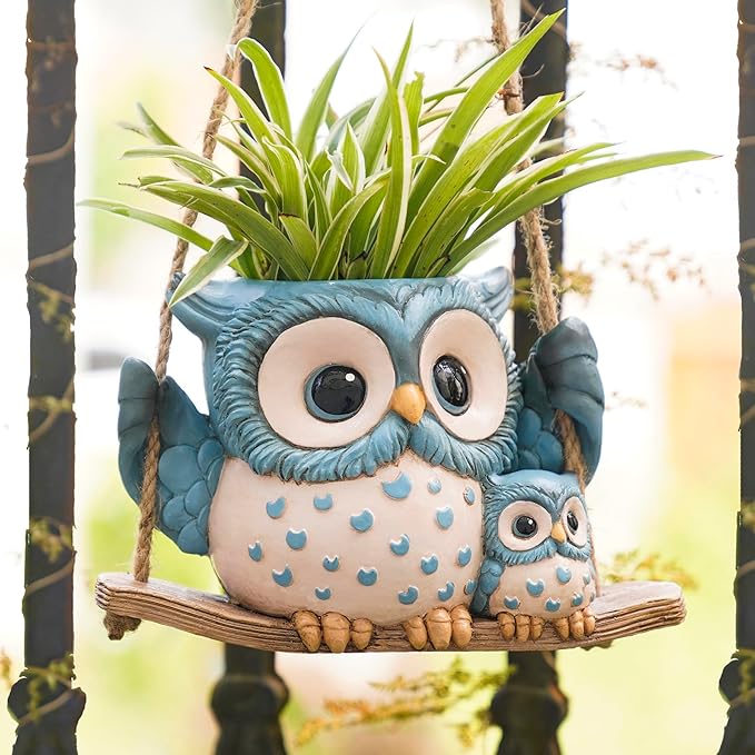 Swing Owl Hanging Planters for Indoor Plants, Cute Small Succulent Pots - Image 2