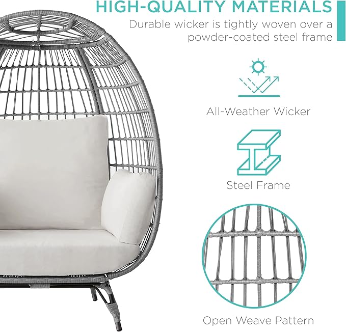 Best Choice Products Wicker Egg Chair, Oversized Indoor Outdoor Lounger - Image 5