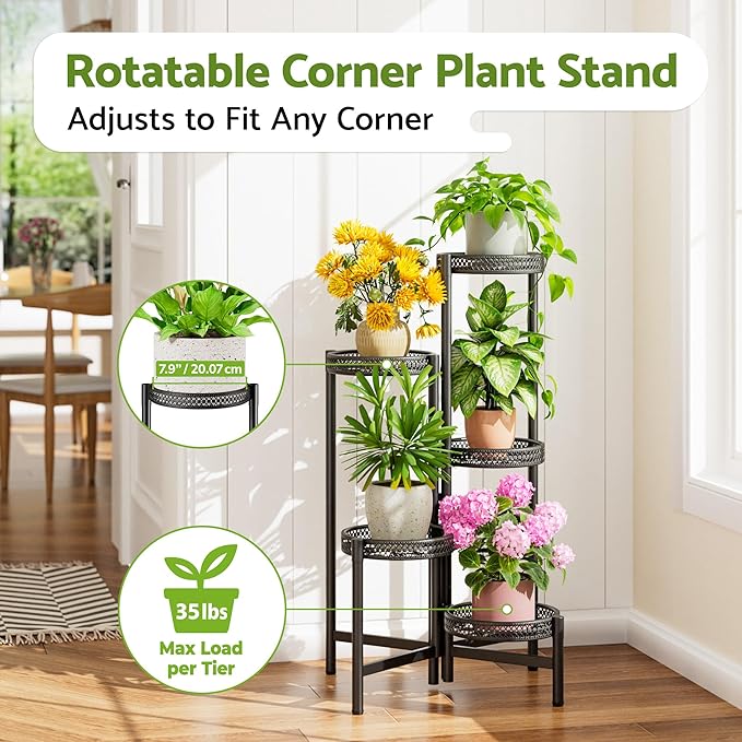 Plant Stand Indoor Outdoor, 5 Tier Corner Metal Flower Display Holder Shelf - Image 2