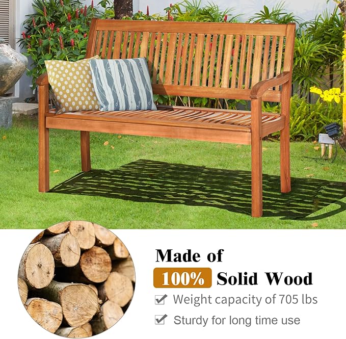 Tangkula Outdoor Wood Garden Bench, Curved Armrest, Large Wooden Loveseat Bench - Image 5