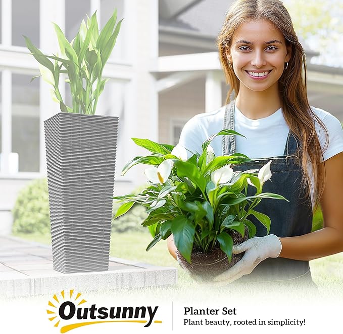 Outsunny 32 Inch Tall Planters for Outdoor Plants, Stackable Tapered Planters - Image 9