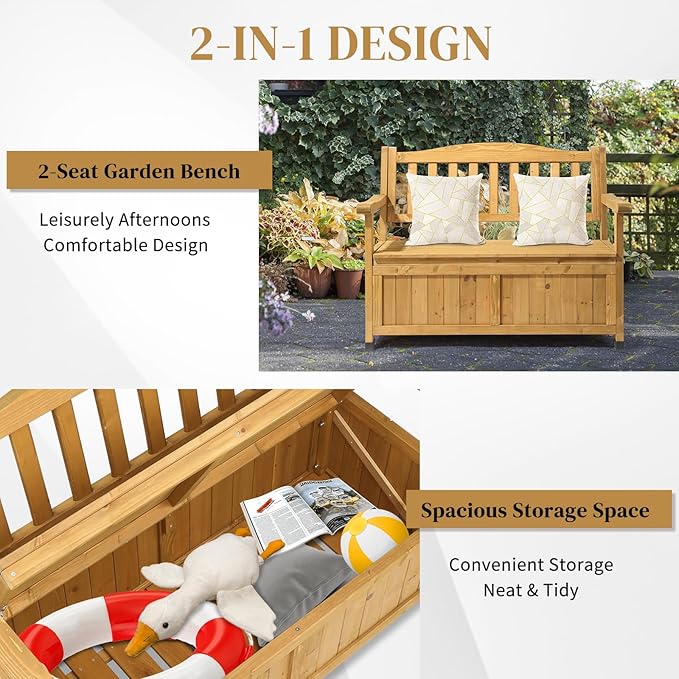 Outvita Outdoor Wood Storage Bench, Wooden Large Deck Box - Image 5