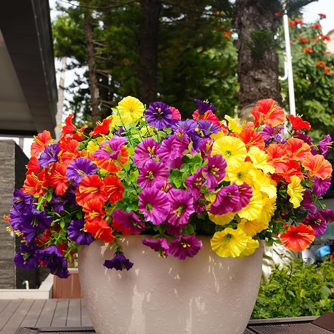 Artificial Flowers for Outdoors, UV Resistant Fake Silk Morning Glory, - Image 2