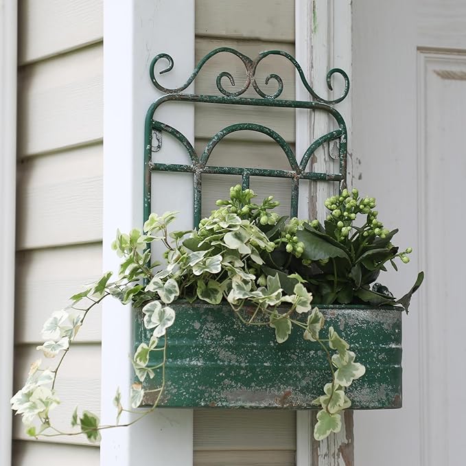Rustic Metal Wall Planter Vintage Wall Mounted Flower Pot Distressed Wall - Image 8