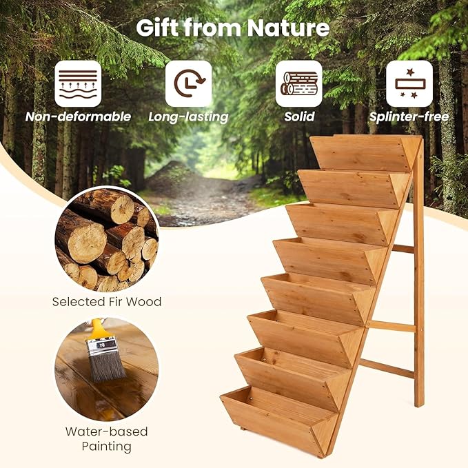 Giantex 8-Tier Wooden Vertical Raised Garden Bed, Freestanding Plant Stand - Image 3