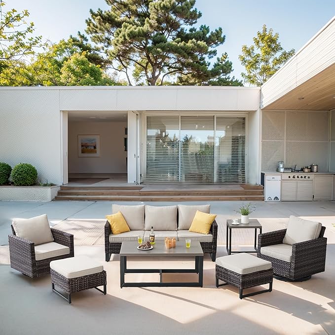 Belord 7 Piece Outdoor Furniture Patio Wicker Sofa Set, Oversize Outdoor Swivel - Image 3