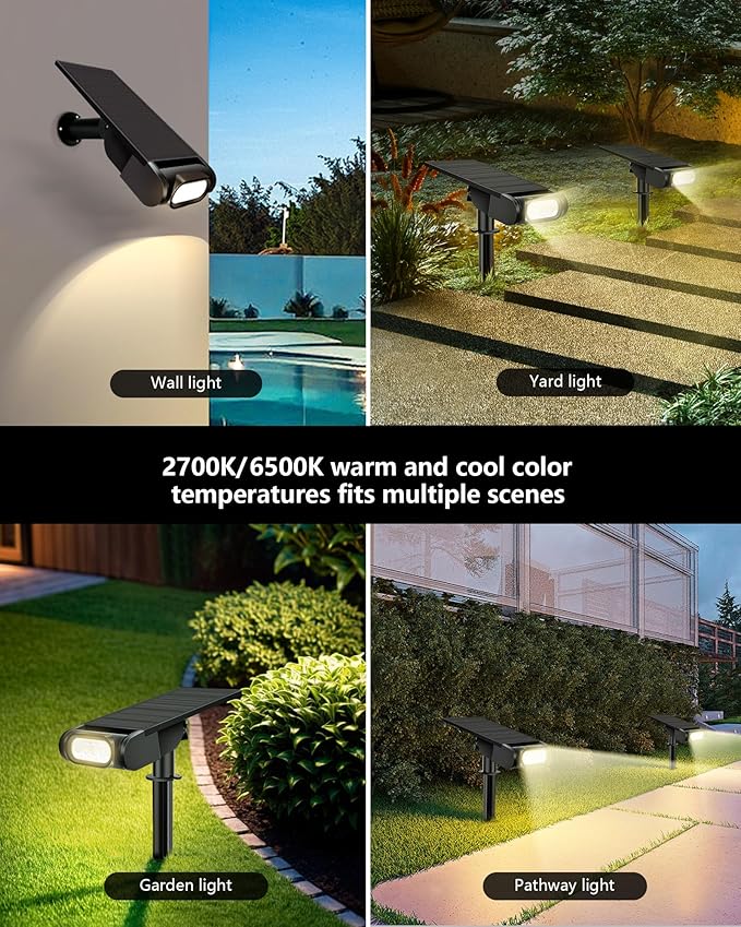 Solar Spot Lights Outdoor, 12 Color Modes Landscape Light Waterproof IP67 - Image 2