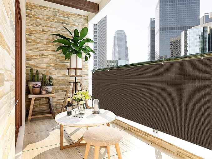 LOVE STORY 3.3'x19.7' Brown Balcony Screen Privacy Fence Cover UV Protection - Image 3