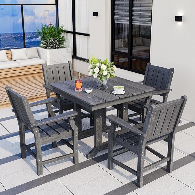 Pamapic 5 PCS Outdoor Dining Set, Spacious HDPE Outdoor Table and Chairs - Image 2