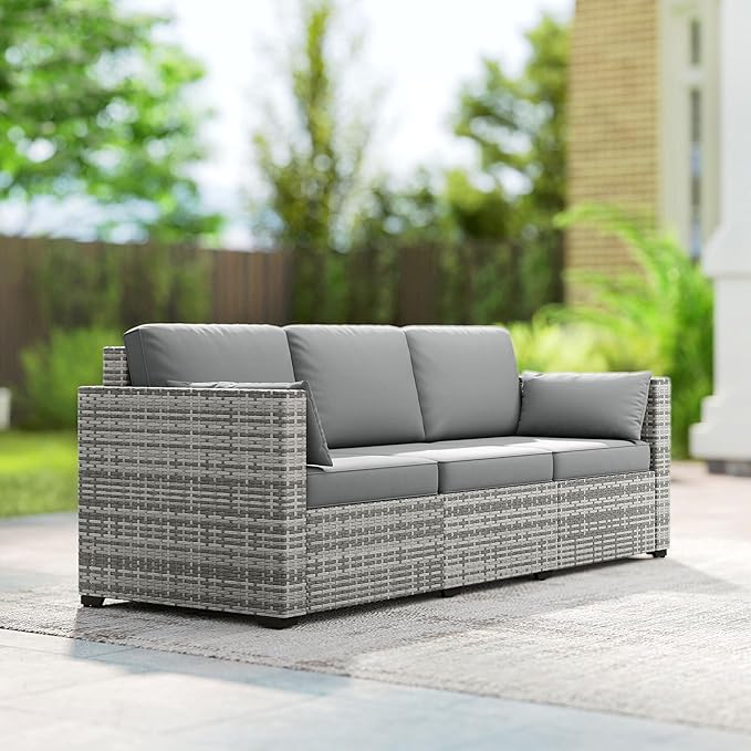 Outsunny Patio Couch PE Wicker Deep Seating Outdoor Sofa - Image 9