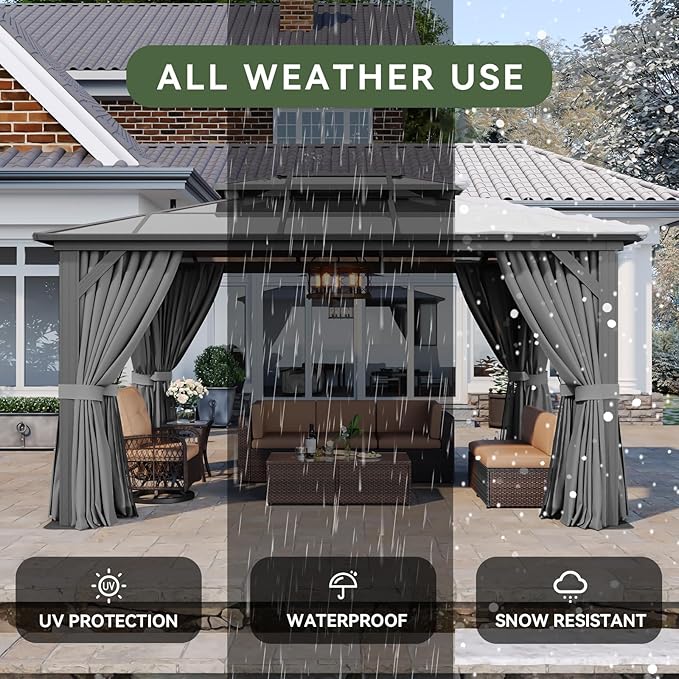 Aoxun 10'x14' Hardtop Gazebo, Aluminum Frame Permanent Pavilion - Image 5