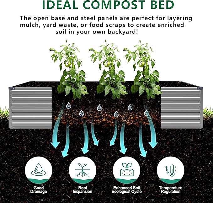 12x4x1.5FT Galvanized Raised Garden Bed, Vegetable Boxes-Rectangle Metal Flower - Image 3