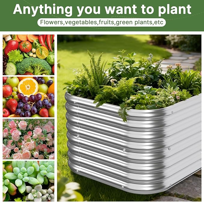 4 PCS Galvanized Raised Garden Bed Outdoor, Metal Garden Bed - Image 6
